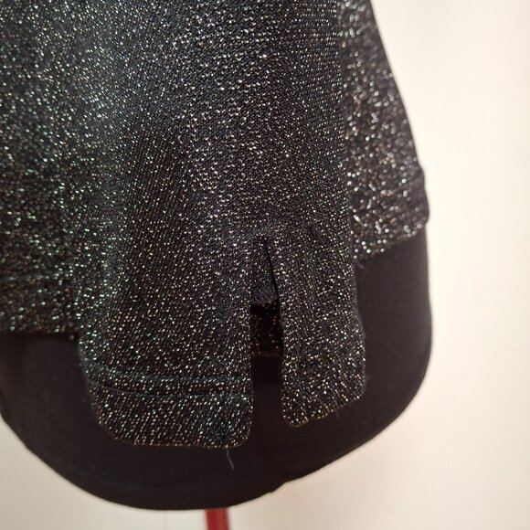 Glitter Black Gold Faux Wrap Empire Shimmer Holiday PartyTop Size L Long Sleeves - Picture 2 of 14